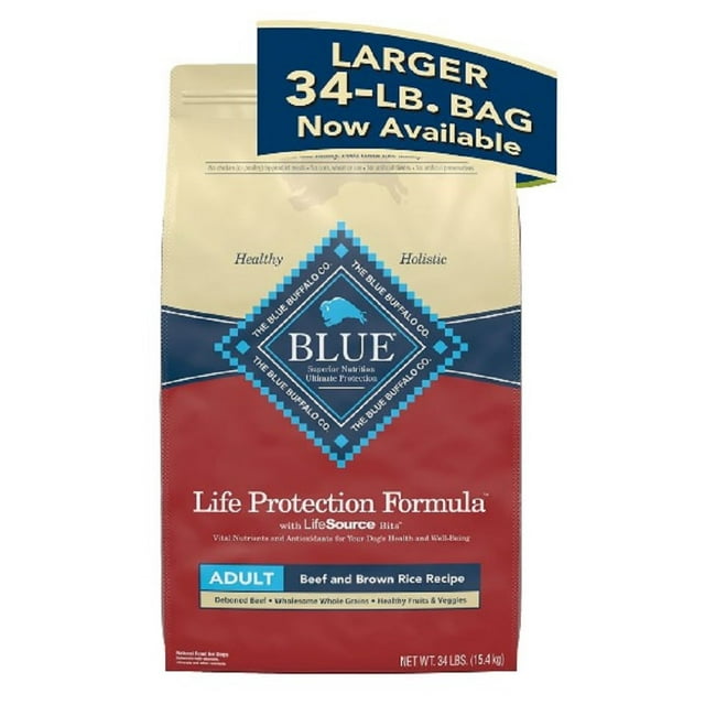 Blue Buffalo 804084 Adult Dry Dog Food, Beef & Brown Rice Recipe - 34 lbs