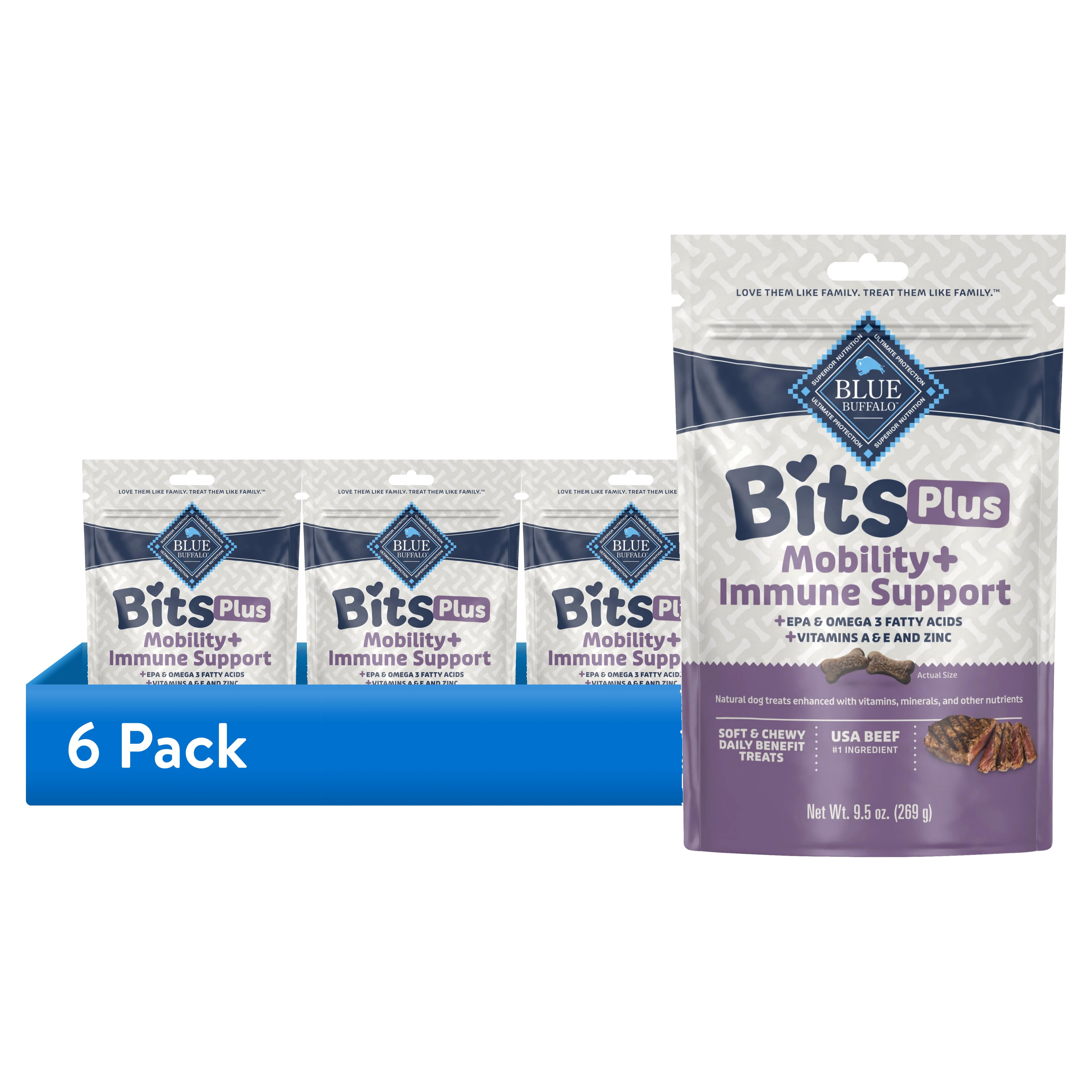 (6 pack) Blue Buffalo BLUE Bits Plus Mobility and Immune Support Daily Benefit Dog Treats, Soft & Chewy Beef Morsels, 9.5-oz. Bag