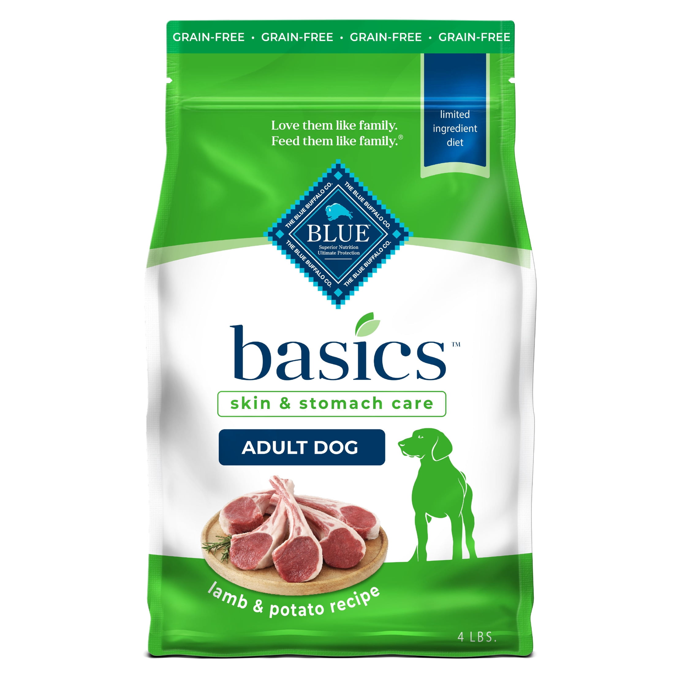 Blue Buffalo Basics Adult Grain Free Dry Dog Food, Lamb & Potato, Chicken Free, 4lb Bag