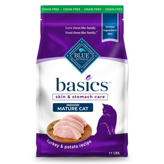 Blue Buffalo Basics Mature Cat Skin & Stomach Care Dry Cat Food, Turkey & Potato, 11 lbs.