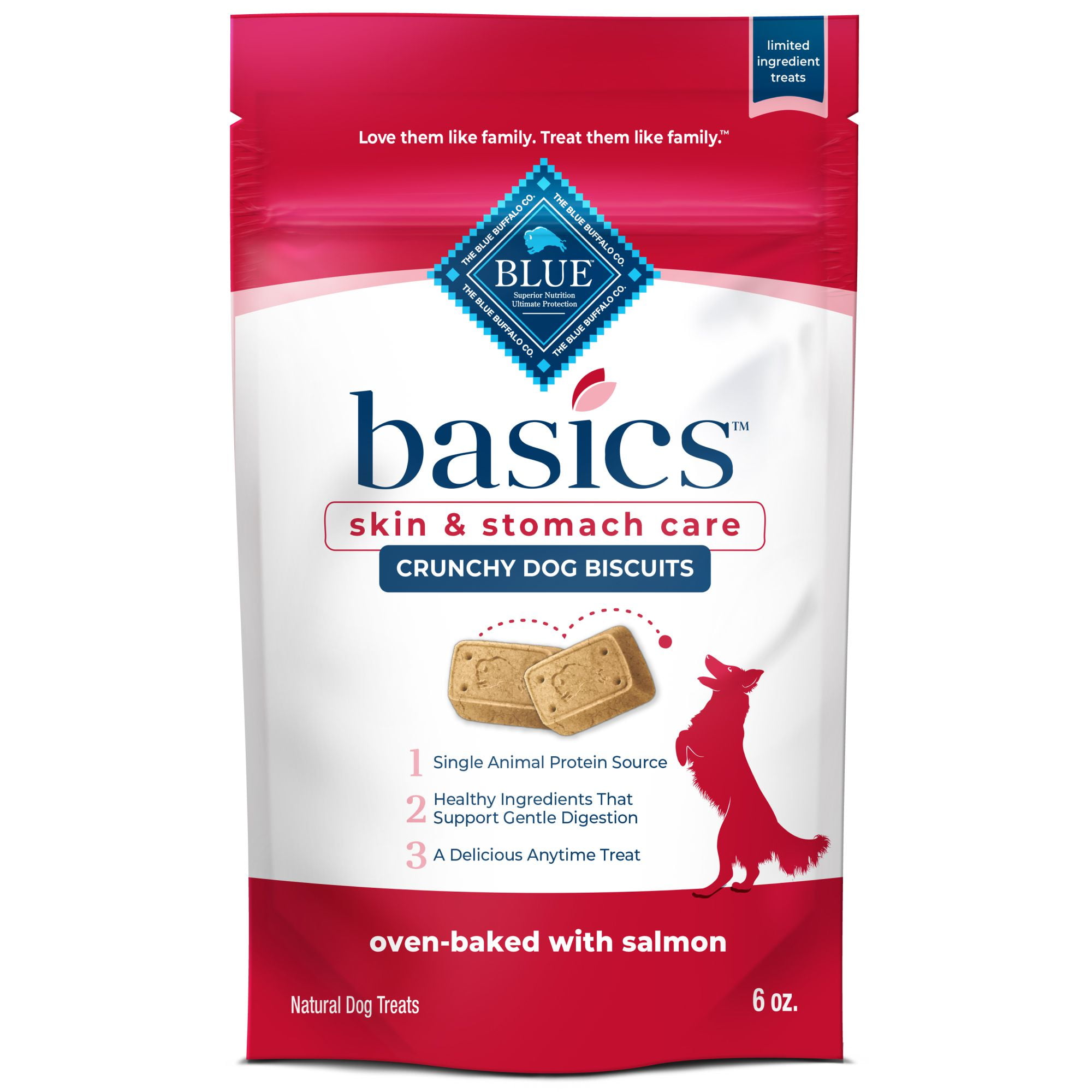 Blue Buffalo Basics Crunchy Dog Biscuits, Skin & Stomach Care, Salmon & Potato, 6-oz.
