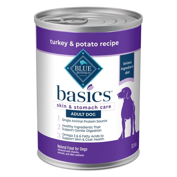 Blue Buffalo Basics Grain Free Adult Wet Dog Food, Skin & Stomach Care, Turkey, 12.5oz Can