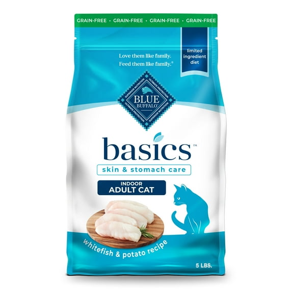Blue Buffalo Basics Grain-Free Dry Cat Food Skin & Stomach Care, Fish & Potato, 5-lb. Bag