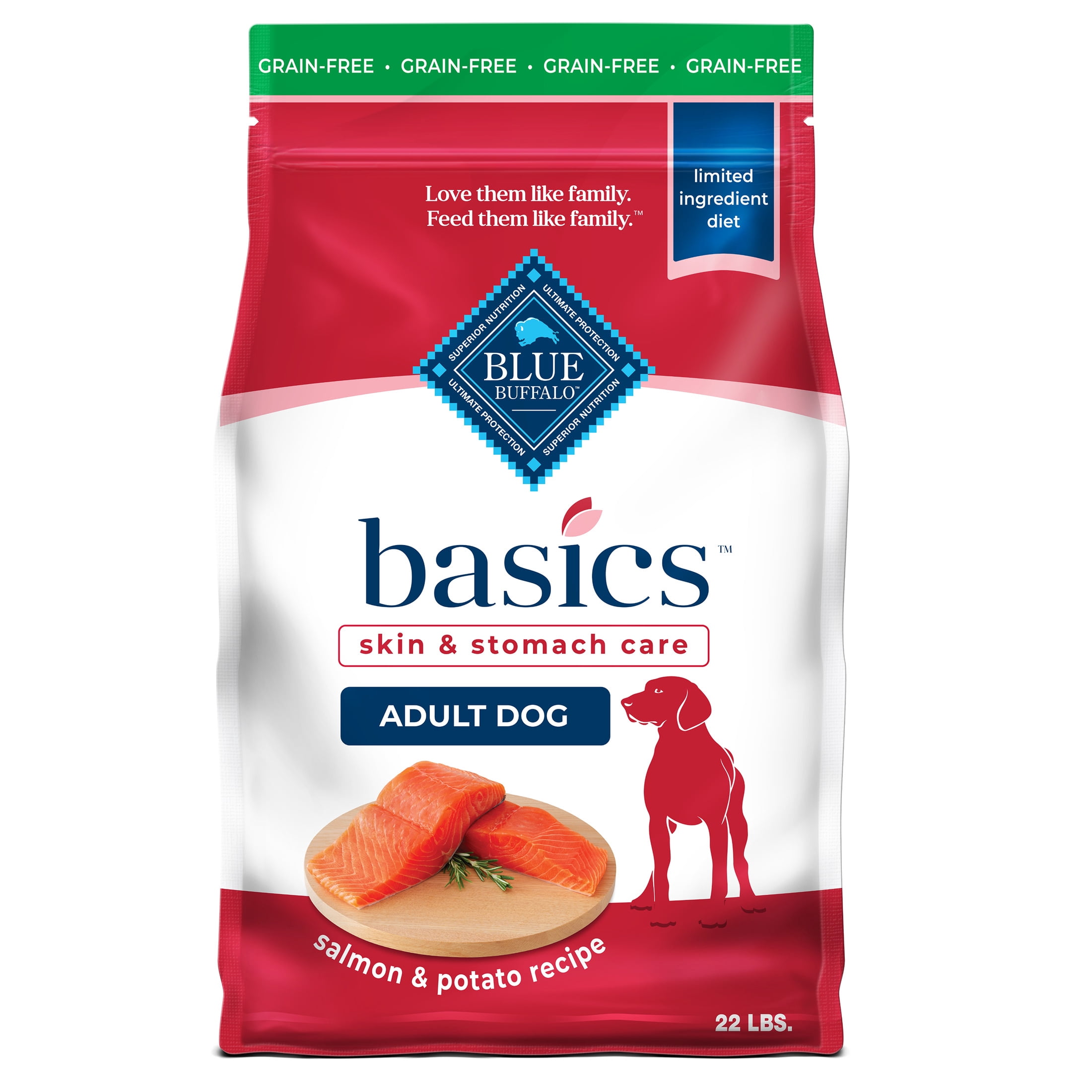 Blue Buffalo Basics Grain Free Adult Dry Dog Food, Salmon, Chicken Free, 22lbs