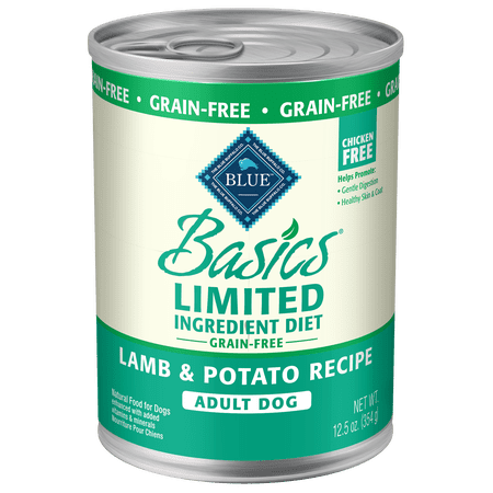 Blue Buffalo Basics Limited Ingredient Diet, Grain Free Natural Adult Wet Dog Food, Lamb 12.5-oz cans