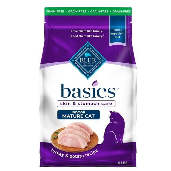 Blue Buffalo Basics Mature Cat Skin & Stomach Care Dry Cat Food, Turkey & Potato, 5 lbs.