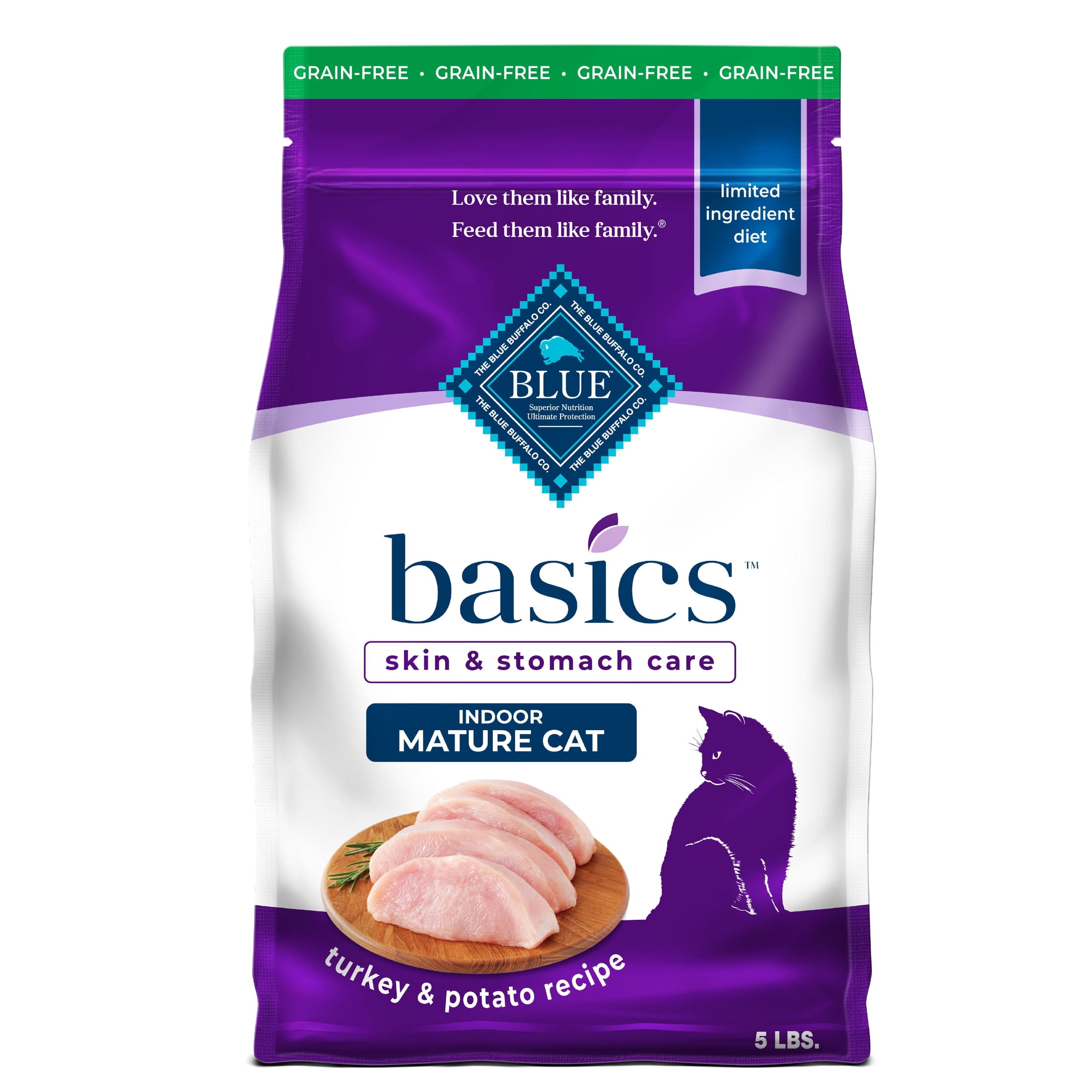Blue Buffalo Basics Mature Dry Cat Food, Skin & Stomach Care, Turkey, Chicken Free, 5lb