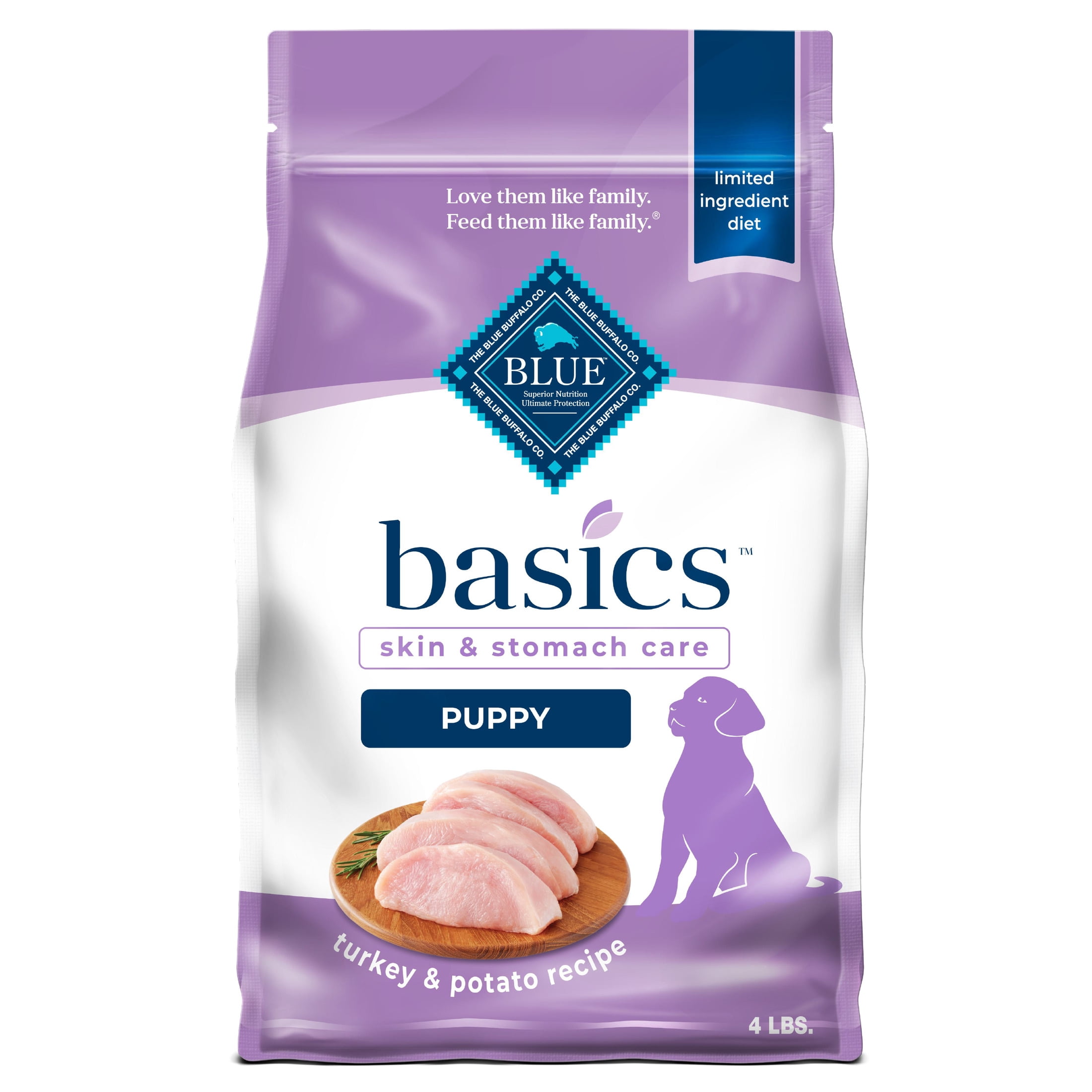 Blue Buffalo Basics Puppy Dry Dog Food, Turkey & Potato, Chicken Free, 4lb Bag