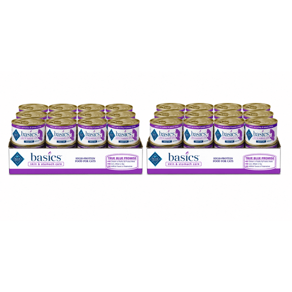 Blue Buffalo Basics Skin & Stomach Care Grain-Free Turkey & Potato Entree Indoor Adult Canned Cat Food, 3-oz, case of 24 (2 Pack)