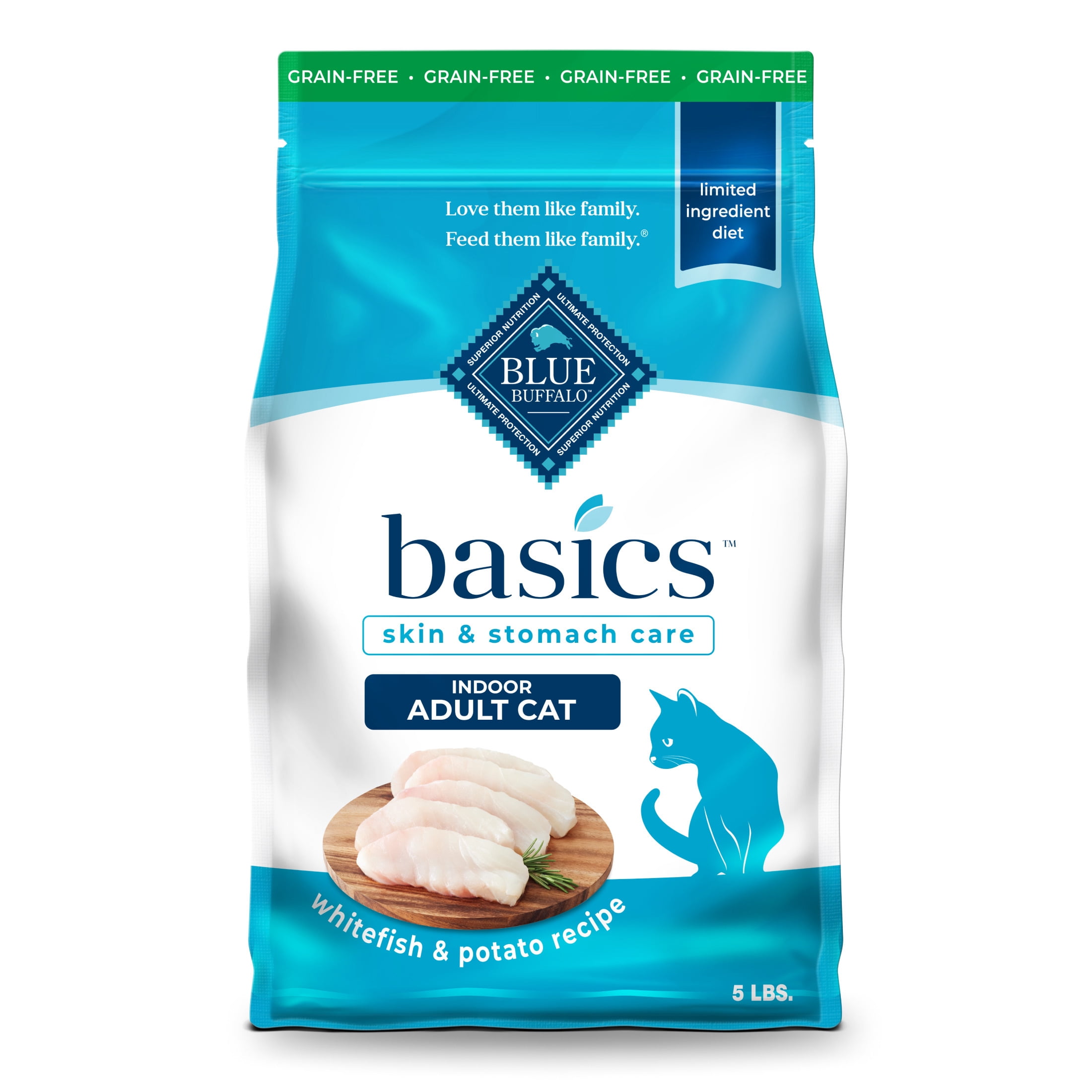 Blue Buffalo Basics Grain Free Dry Cat Food Skin Stomach Care Fish Potato 5 lb. Bag Walmart