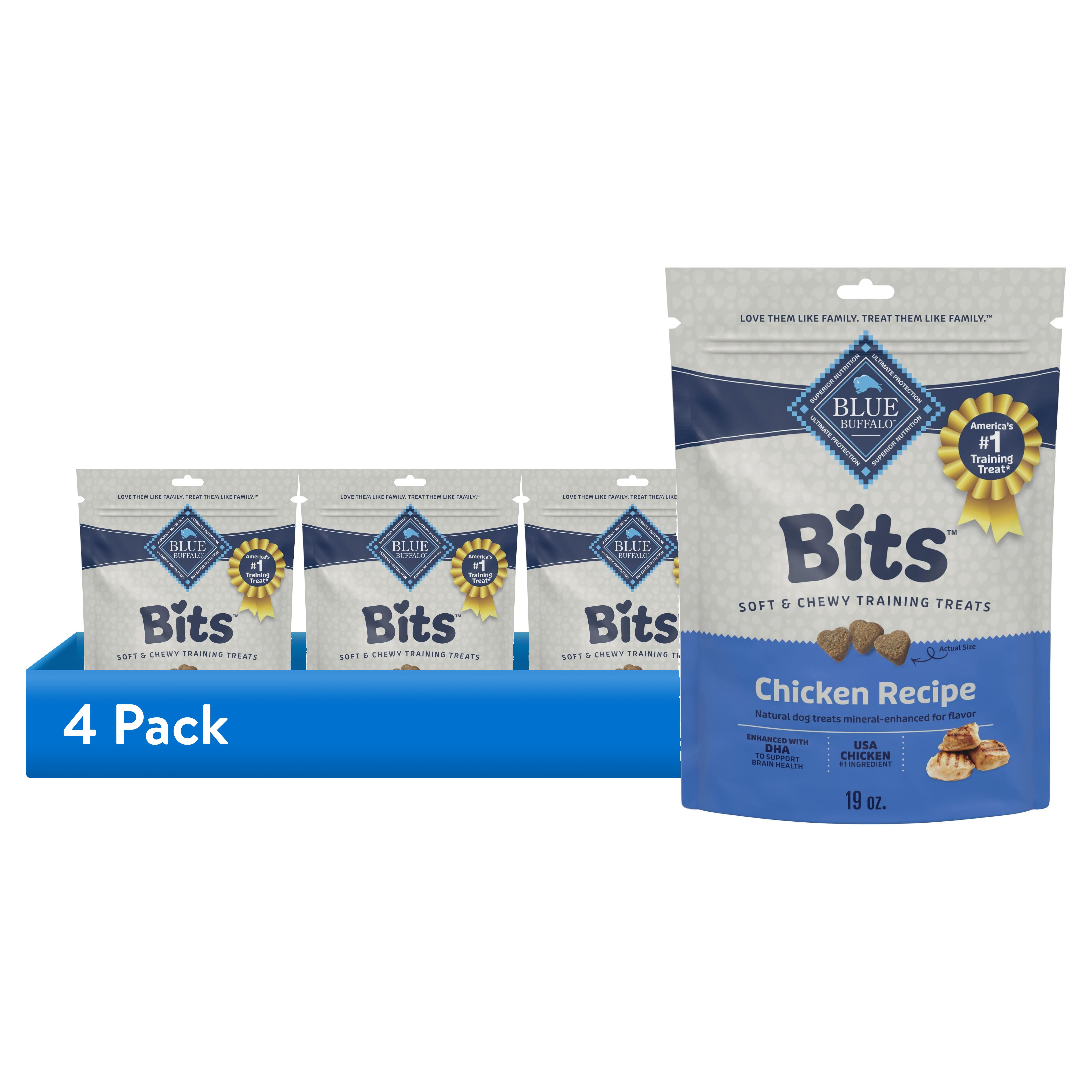 (4 pack) Blue Buffalo Bits Soft Dog Treats for Training, Enhanced with DHA, 19-oz. Bag