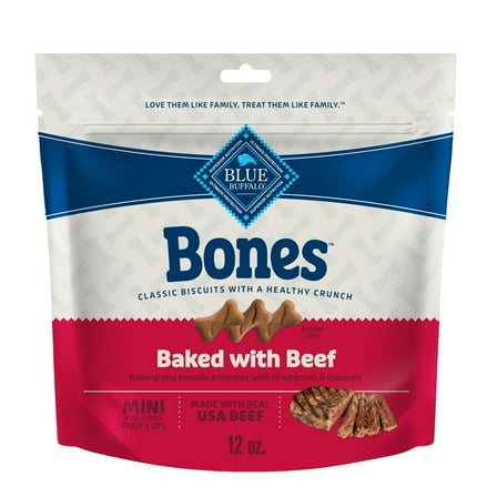 Blue Buffalo Bones Natural Crunchy Biscuits Mini Beef Dog Treats, 12-oz. Bag