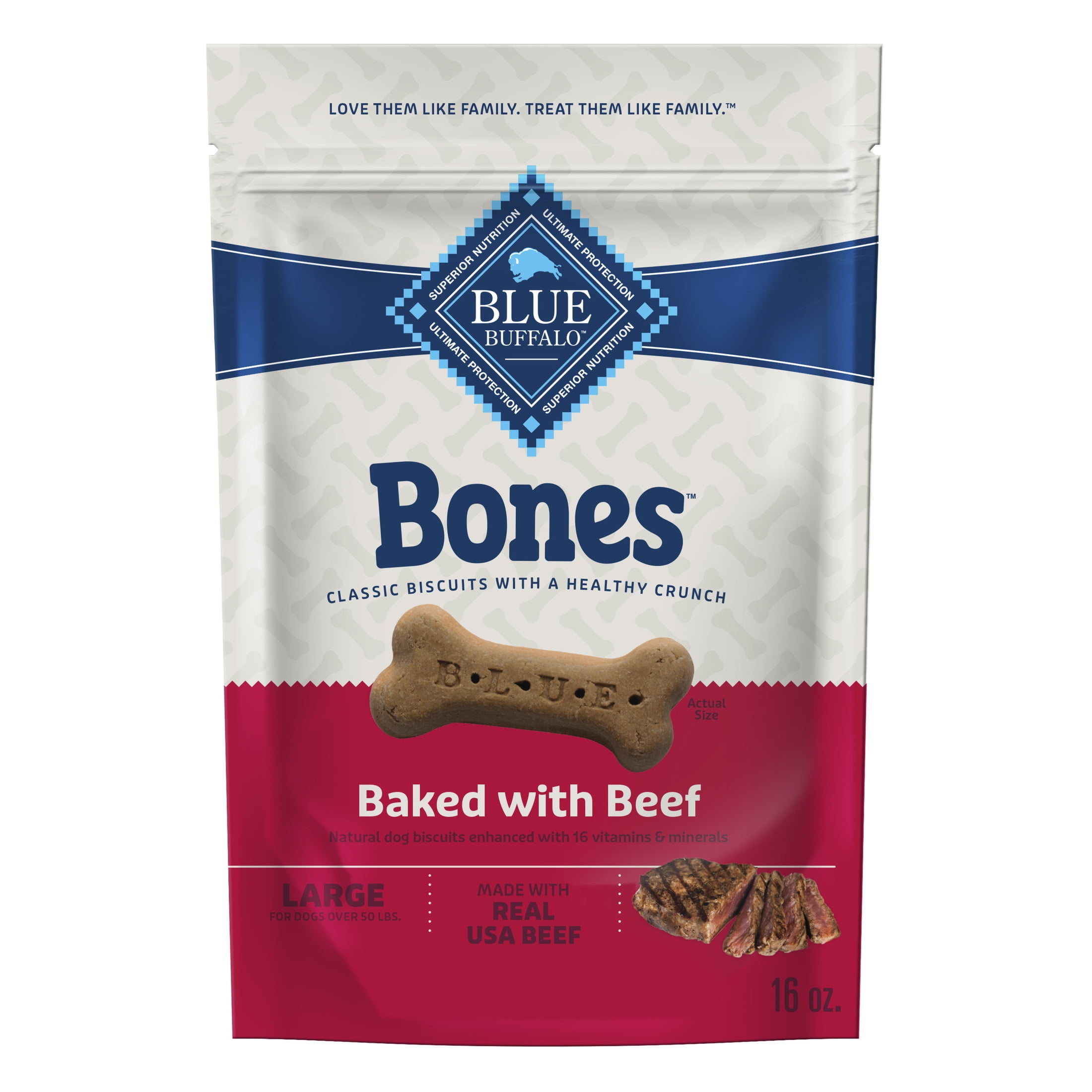Blue Buffalo Large Dog Biscuits with Real Beef 16 oz Crunchy Bone