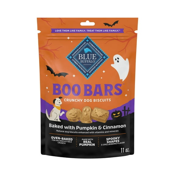 Blue Buffalo Boo Bars Crunchy Halloween Dog Biscuits Pumpkin & Cinnamon Recipe 11-oz Bag