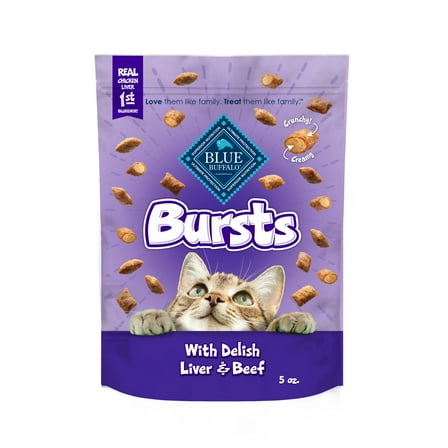 Blue Buffalo Bursts Crunchy & Creamy Cat Dry Treats, Great for Training, Liver & Beef, 5-oz. Bag