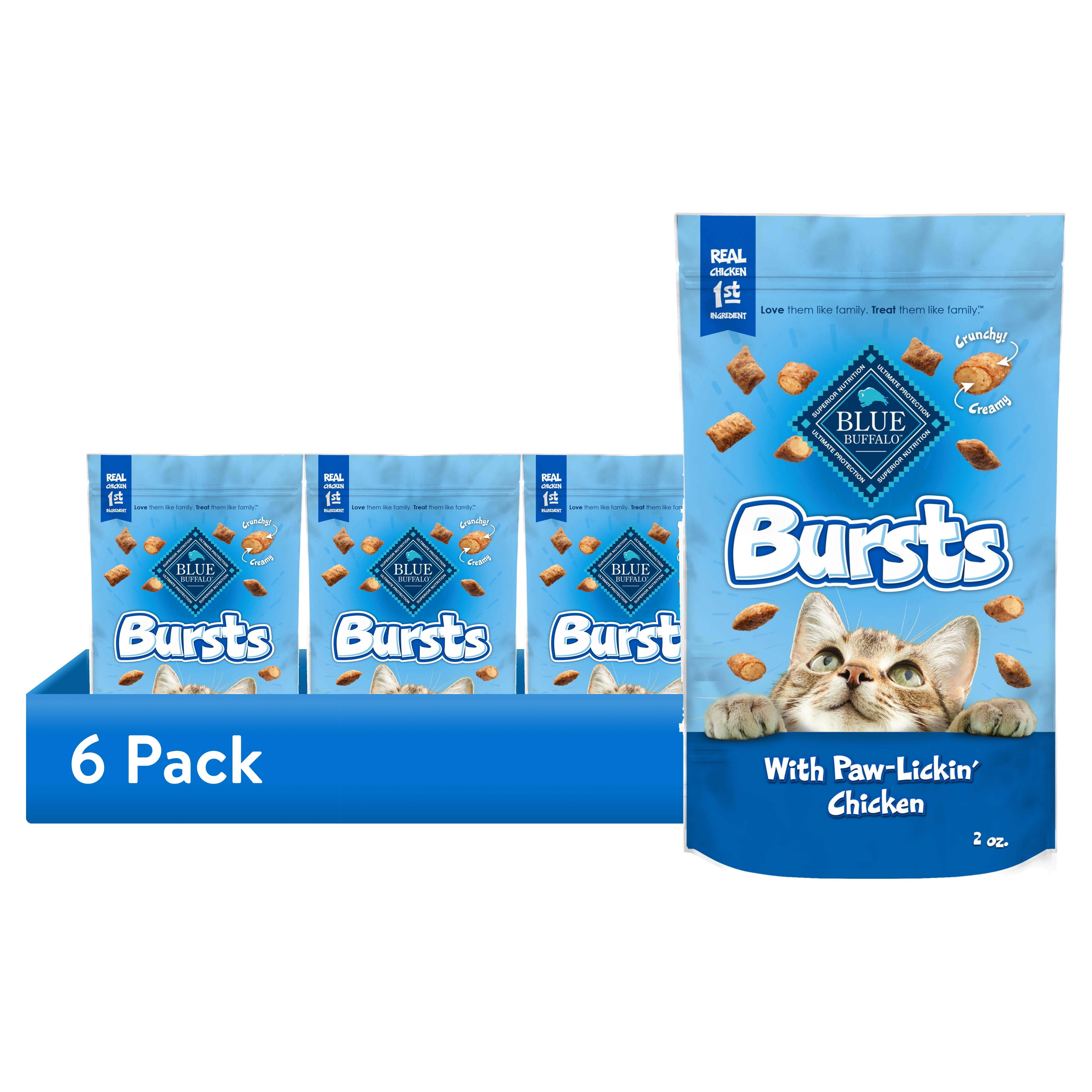 (6 pack) Blue Buffalo Bursts Crunchy & Creamy Cat Treats, Great for Training Chicken, 2-oz Bag