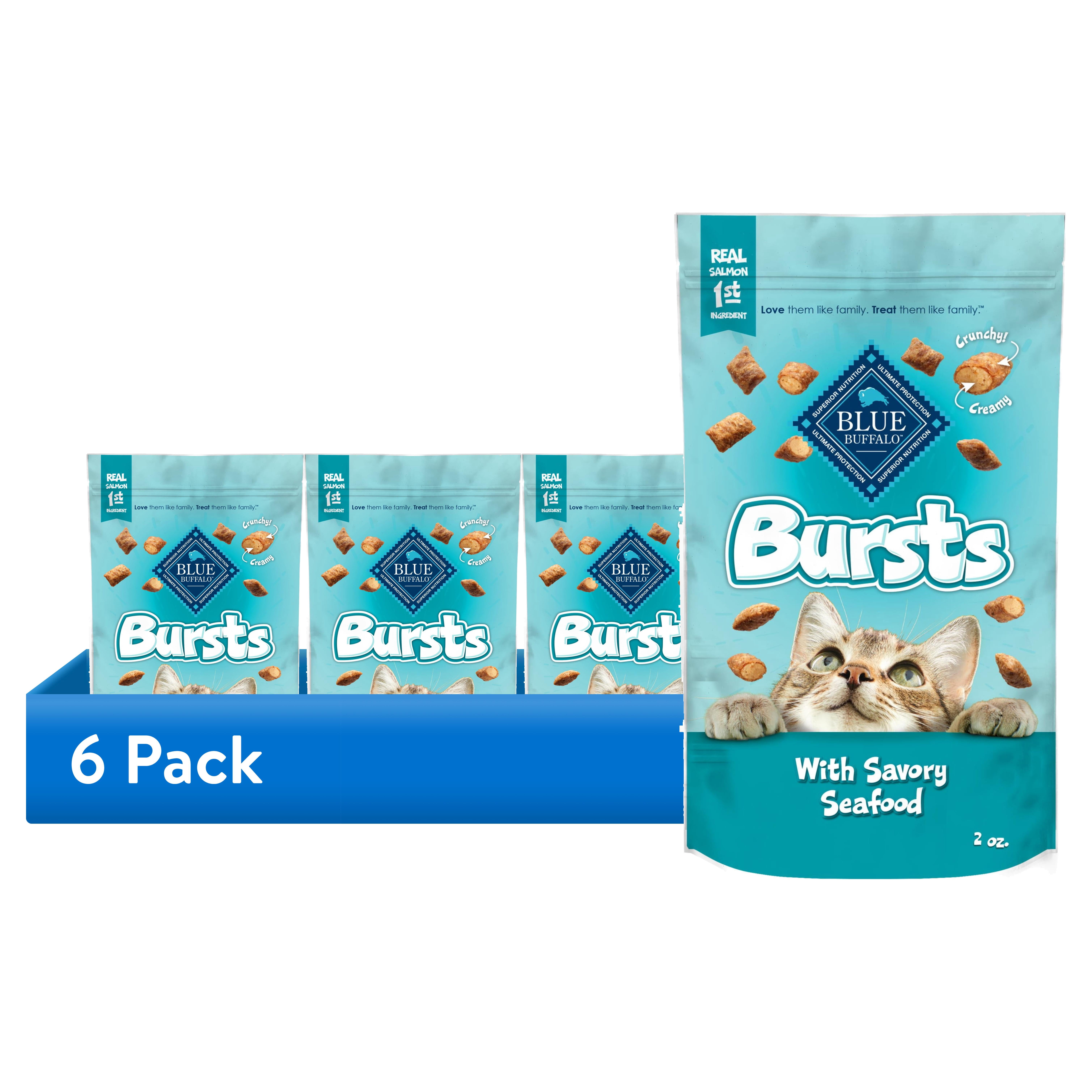 (6 pack) Blue Buffalo Bursts Crunchy & Creamy Cat Treats, Great for Training, Savory Seafood, 2-oz. Bag