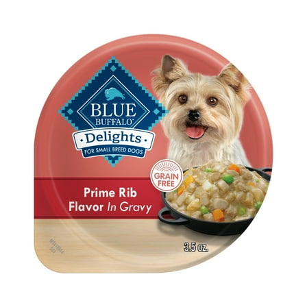 Blue Buffalo Delights Small Breed Prime Rib In Gravy Wet Dog Food for Adult Dogs, Grain-Free, 3.5 oz. Cup