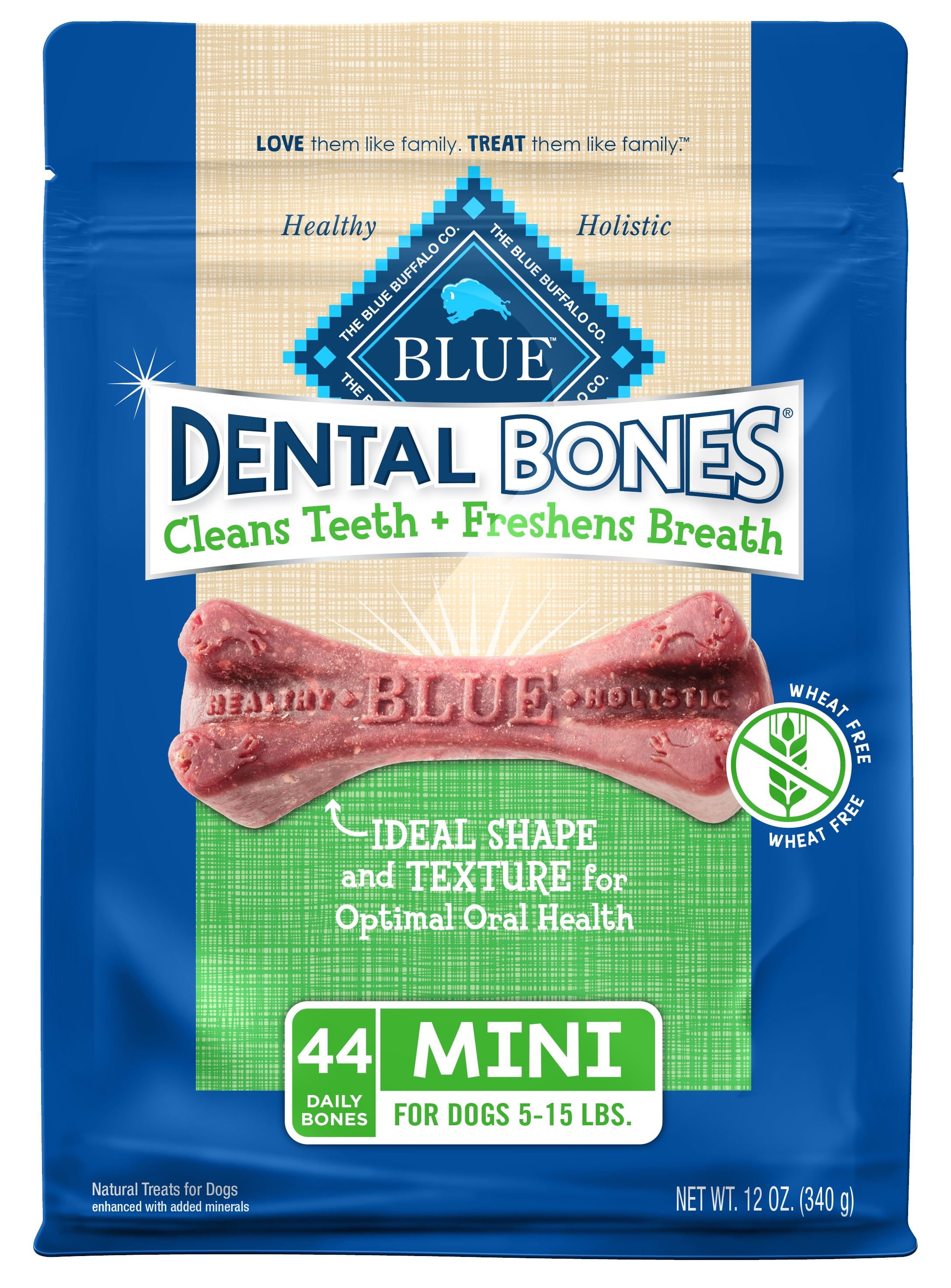 Blue Buffalo Dental Bones Mini (515 lbs) Dental Treats for Adult Dogs