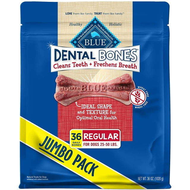 Blue Buffalo Dental Bones Regular Natural Dental Chew Dog Treats, (25