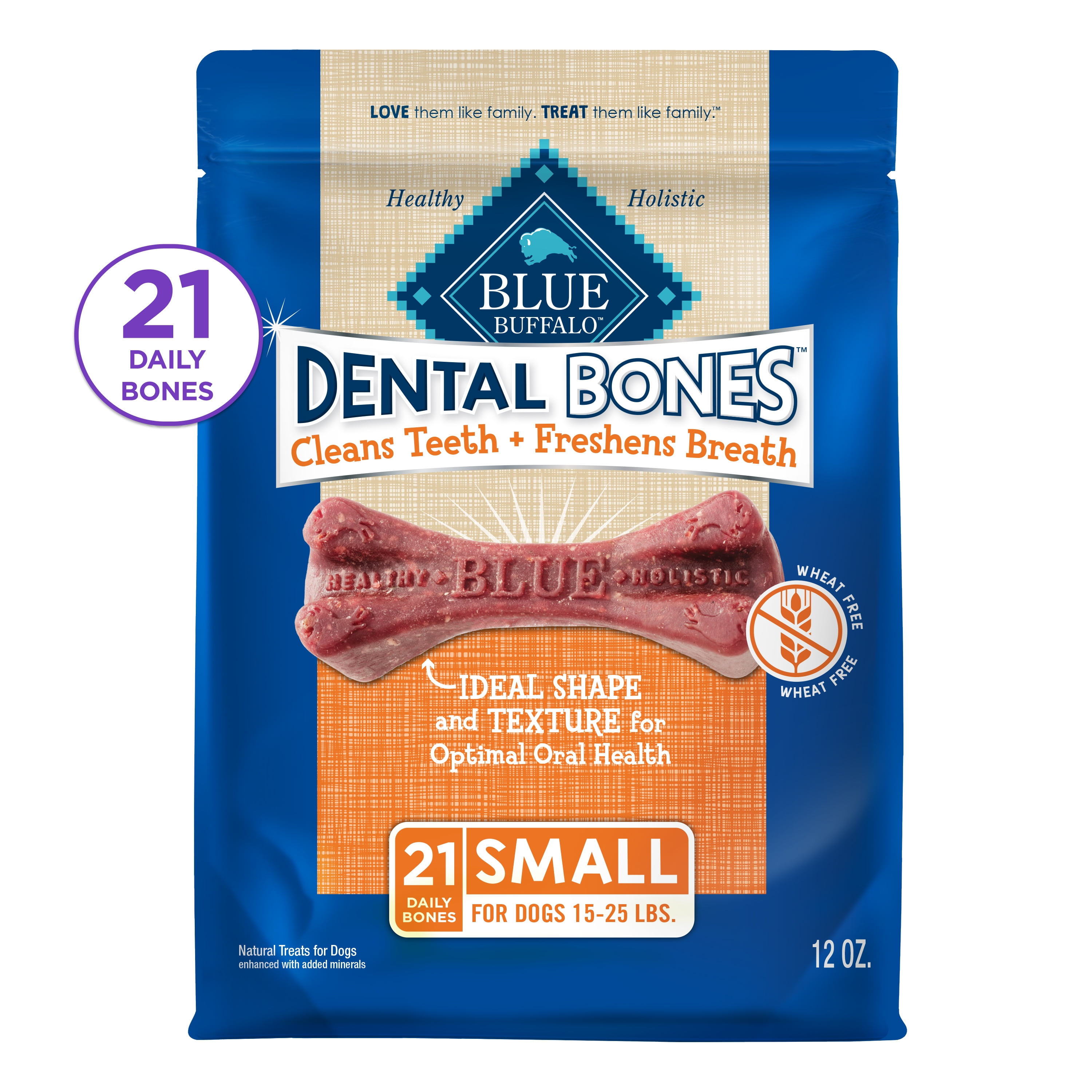 Blue Buffalo Dental Bones Small Natural Dental Chew Dog Treats, 12oz