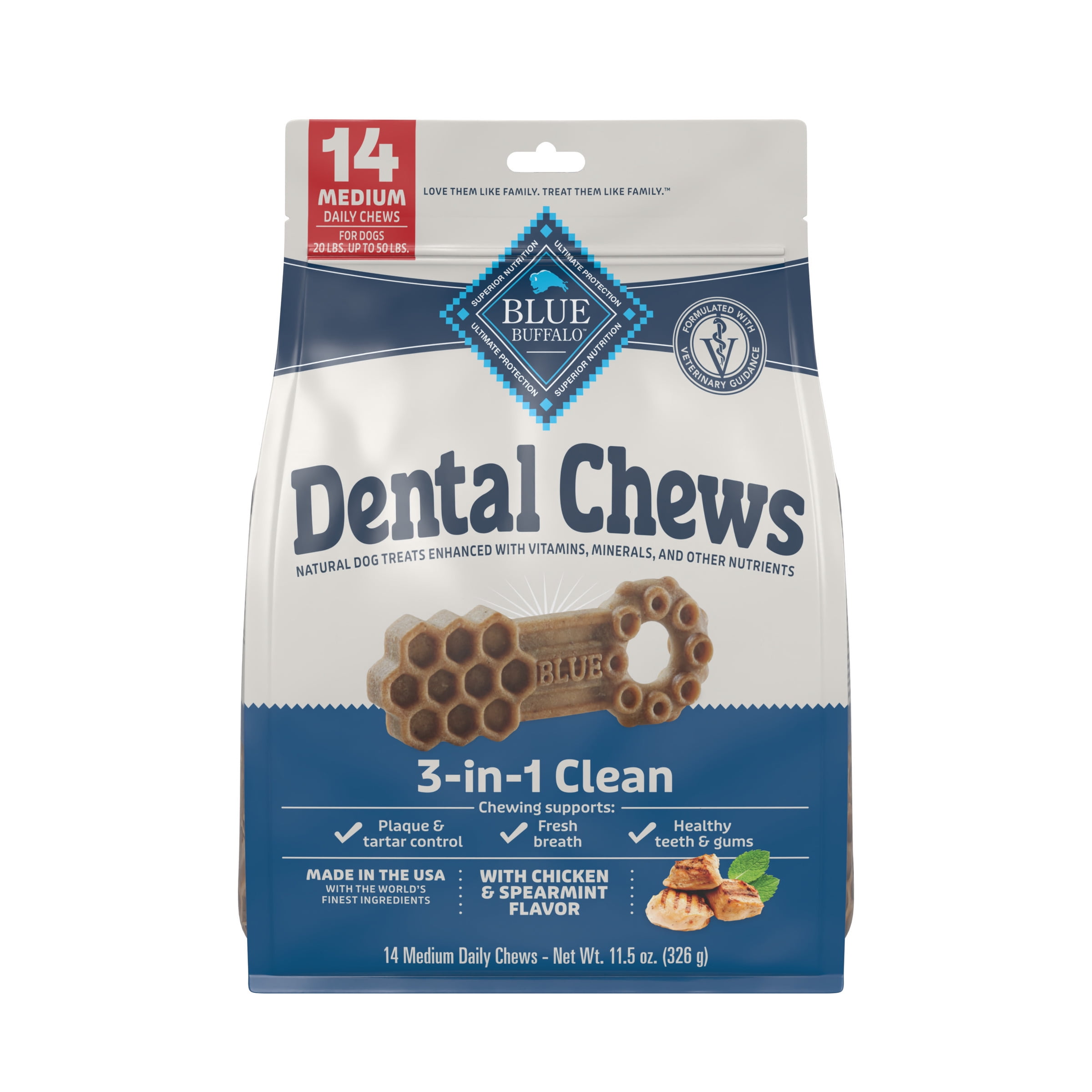 Blue Buffalo Dental Chews Medium Natural Dog Treats, Chicken