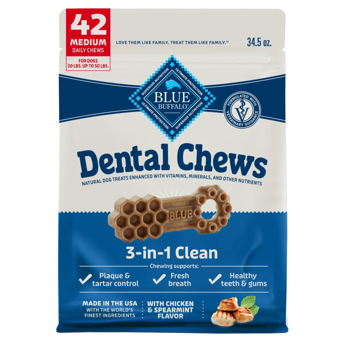 Blue Buffalo Medium Dental Chews, Daily Dental Care Dog Treats