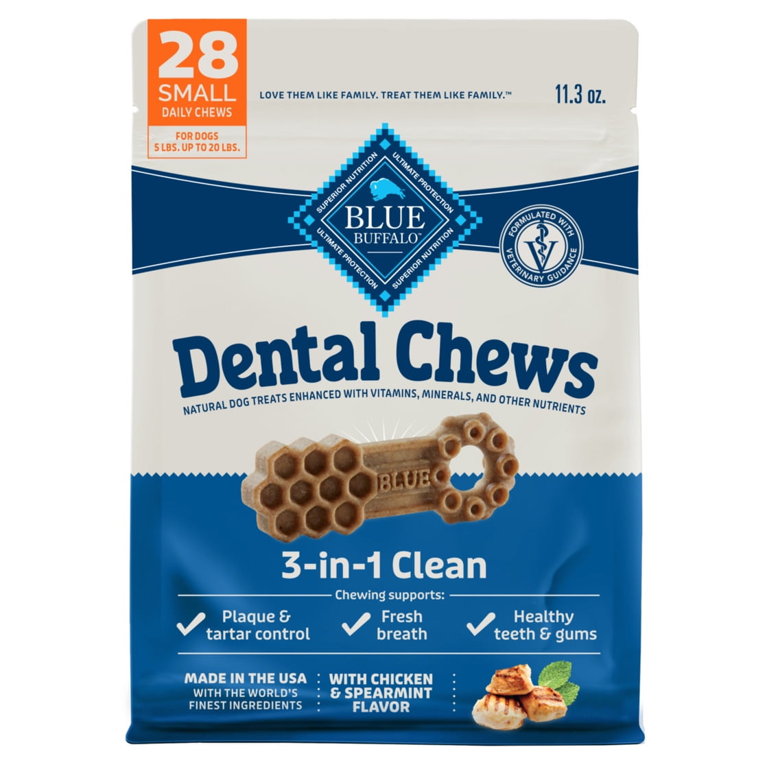Blue Buffalo Dental Chews Small Natural Dog Treats, Chicken & Spearmint (28 Count)