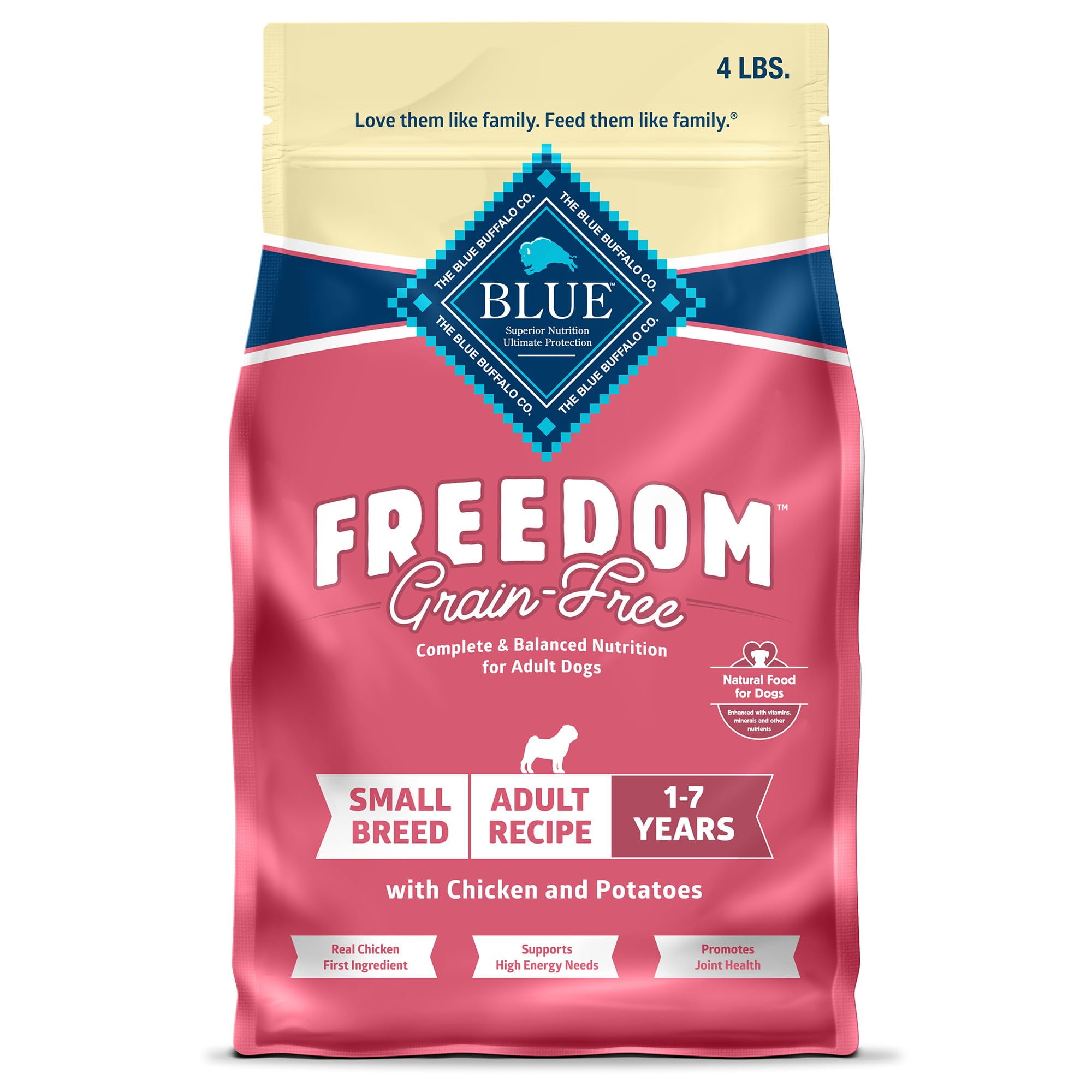Blue Buffalo Freedom GrainFree AIF4 Small Breed Dry Dog Food, Supports