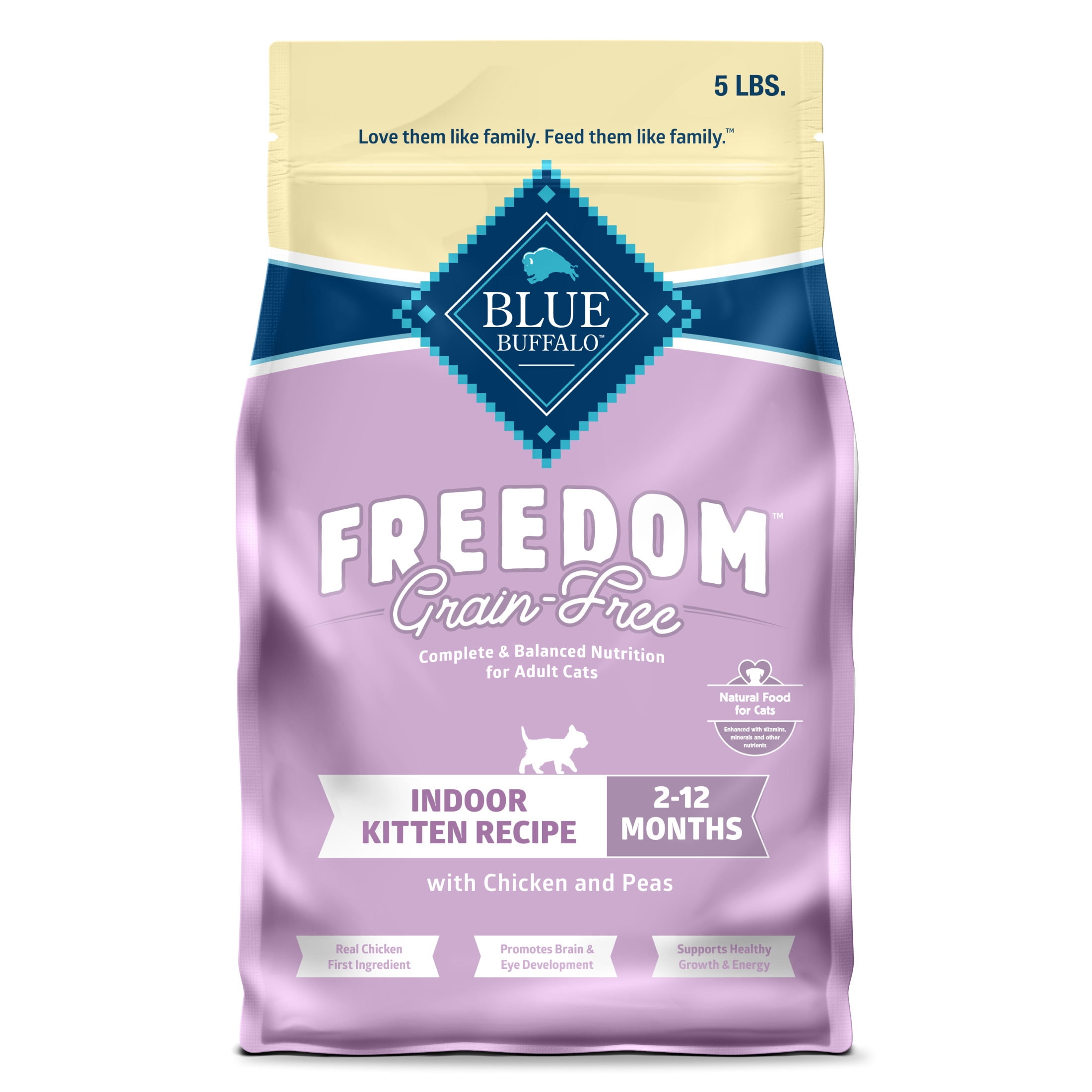 Blue Buffalo Freedom Grain-Free Dry Indoor Kitten Food with DHA, Chicken Recipe, 5-lb. Bag