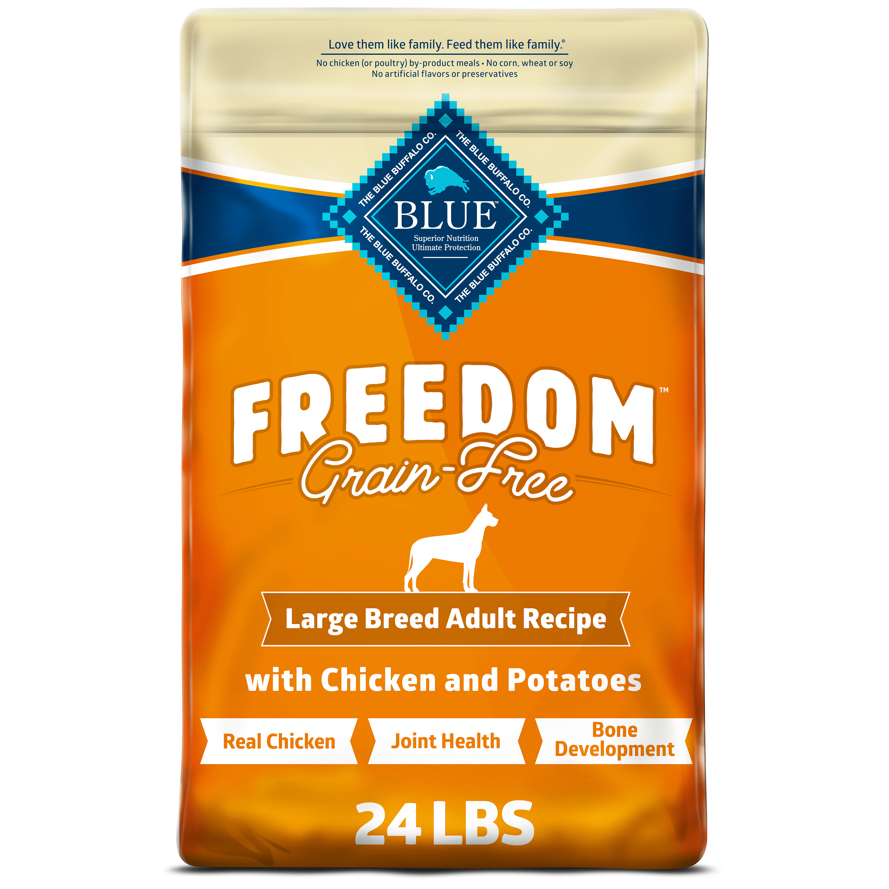 Blue Buffalo Freedom Grain Free Large Breed Adult Dry Dog Food Chicken Potatoes 24 lb Walmart