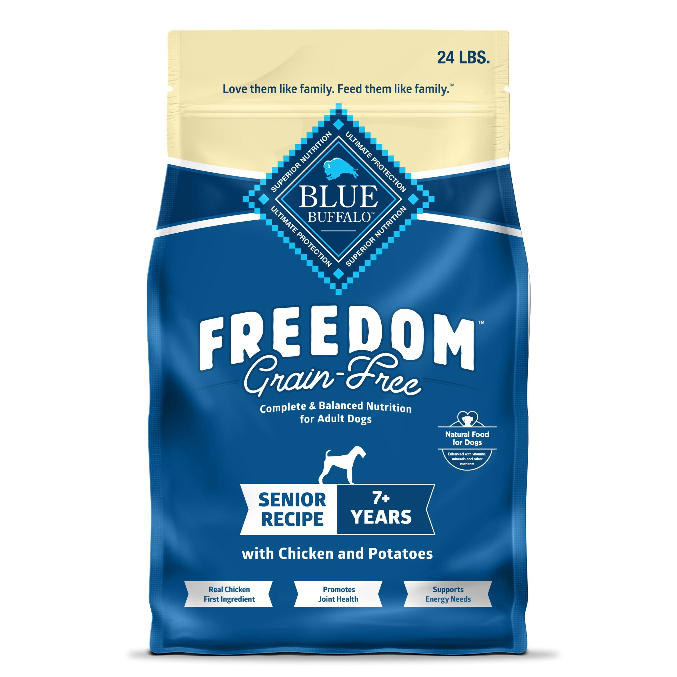 Blue Buffalo Freedom Grain-Free Senior Dry Dog Food, Chicken & Potatoes, 24-lb Bag