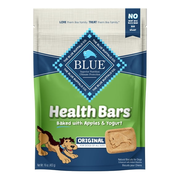 Blue Buffalo Health Bars Apple & Yogurt Flavor Crunchy Biscuit Treats for Dogs, Whole Grain, 16 oz. Bag