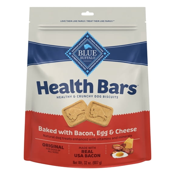 Blue Buffalo Health Bars Crunchy Dog Biscuits, Bacon, Egg & Cheese, 32-oz Bag