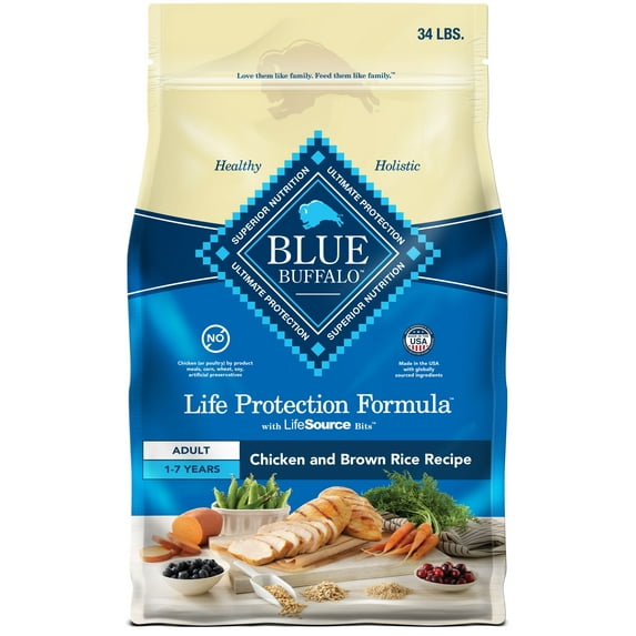 Blue Buffalo Life Protection Formula Adult Dry Dog Food, Chicken & Brown Rice, 34 lbs.