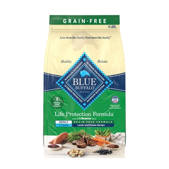 Blue Buffalo Life Protection Formula Grain Free Adult Dry Dog Food, Lamb, 4lb Bag