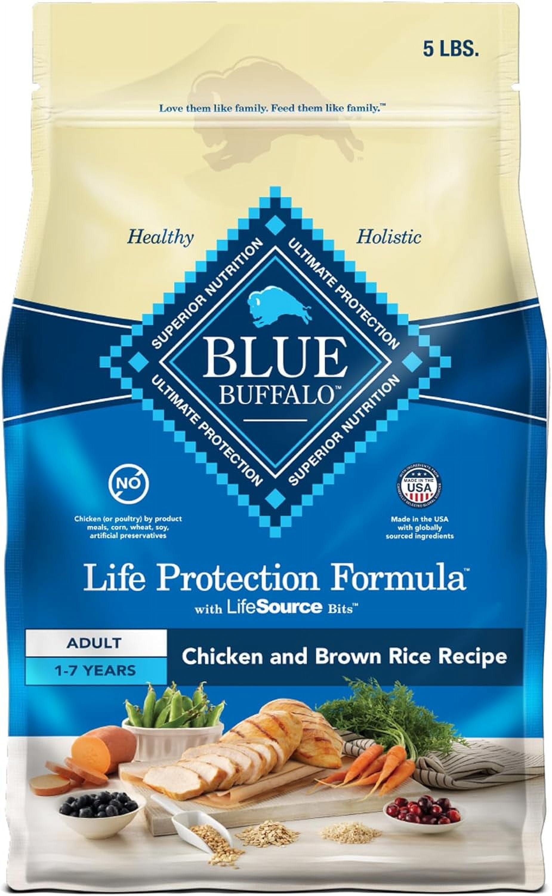 Blue Buffalo Adult Chicken and Brown Rice Dry Dog Food, 5 lbs