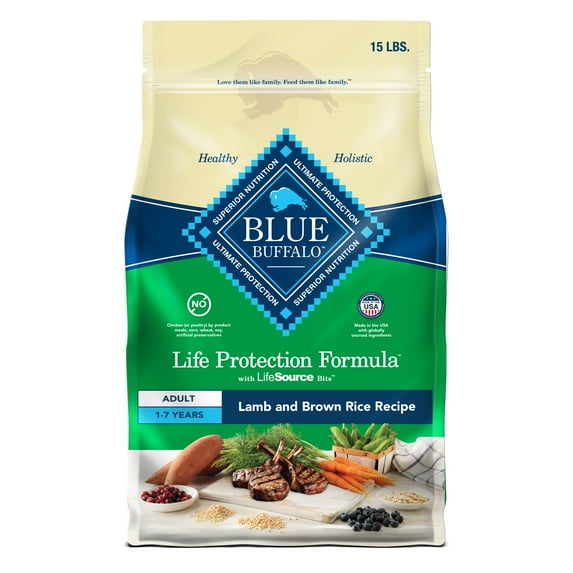 Blue Buffalo Life Protection Formula Adult Dry Dog Food, Lamb & Brown Rice, 15 lbs.