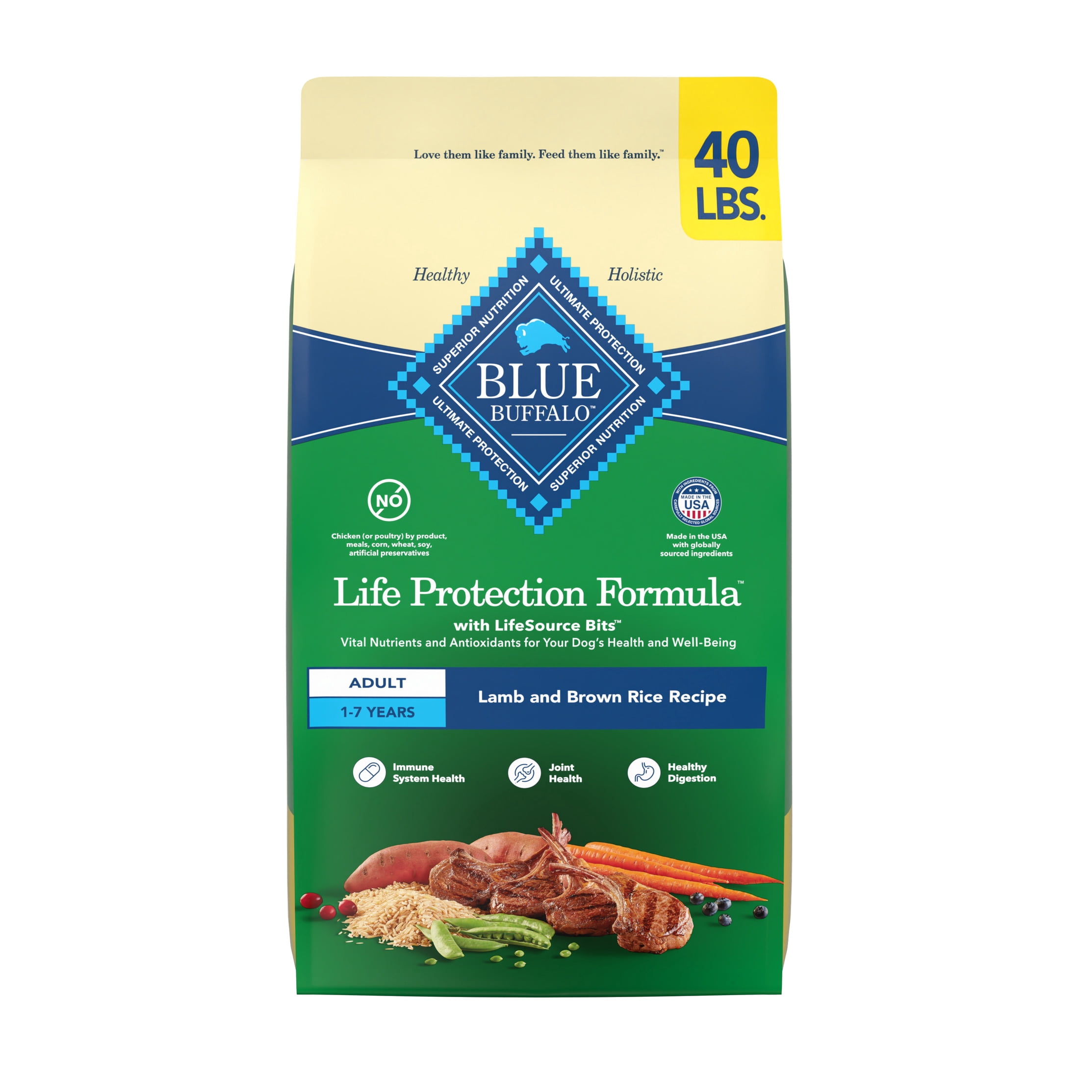 Blue Buffalo Life Protection Formula, Natural Adult Dry Dog Food, Lamb, 40lb