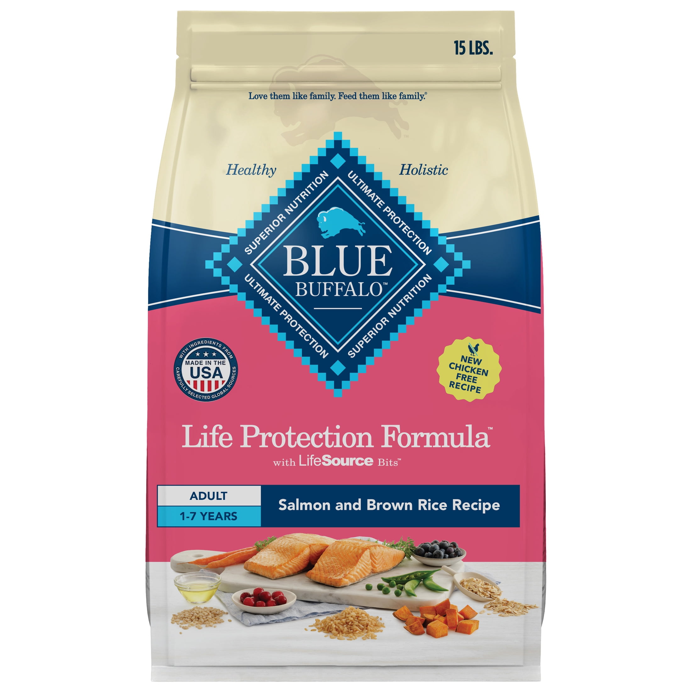Blue Buffalo Life Protection Formula Adult Dry Dog Food, Salmon, Chicken Free, 15lbs