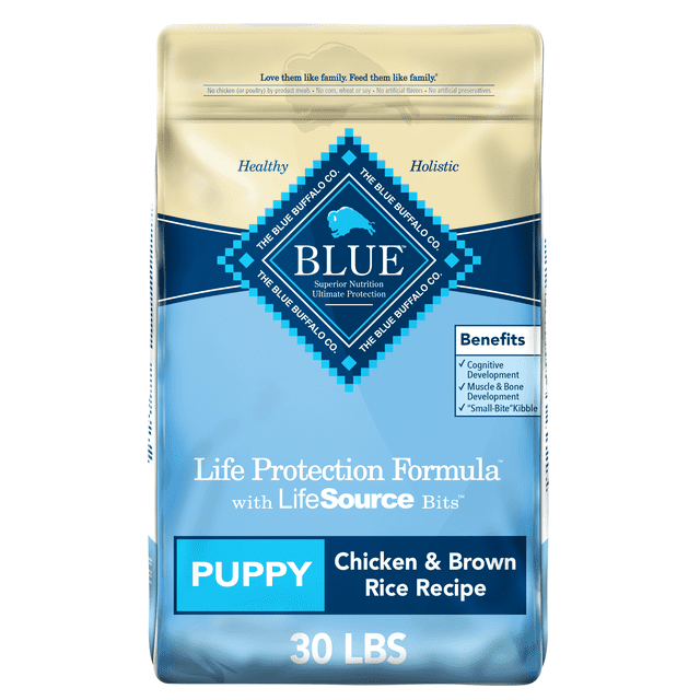 Blue Buffalo Life Protection Formula Chicken and Brown Rice Dry Dog Food for Puppies, Whole Grain, 30 lb. Bag