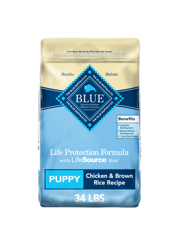 Blue Buffalo Life Protection Formula Chicken and Brown Rice Dry Dog Food for Puppies, Whole Grain, 34 lb. Bag