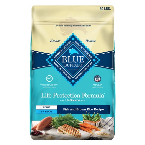 Blue Buffalo Life Protection Formula Adult Dry Dog Food, Fish & Brown Rice, 30lb Bag