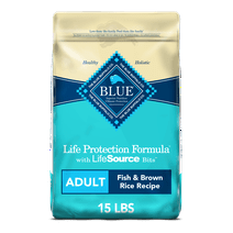 Blue Buffalo Life Protection Formula Fish and Brown Rice Dry Dog Food for Adult Dogs, Whole Grain, 15 lb. Bag
