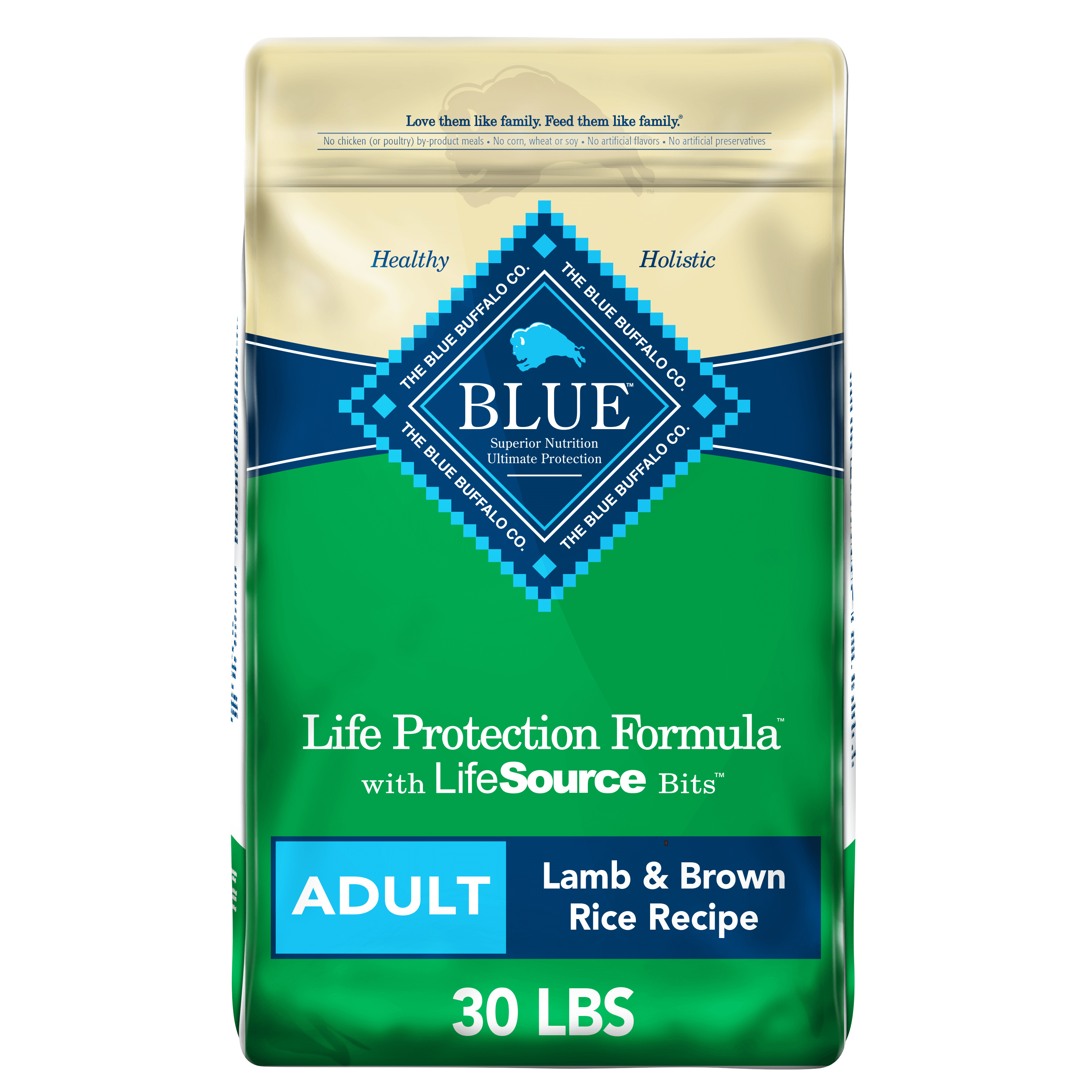 Blue Buffalo Life Protection Formula Lamb and Brown Rice Dry Dog Food for Adult Dogs, Whole Grain, 30 lb. Bag - image 1 of 12
