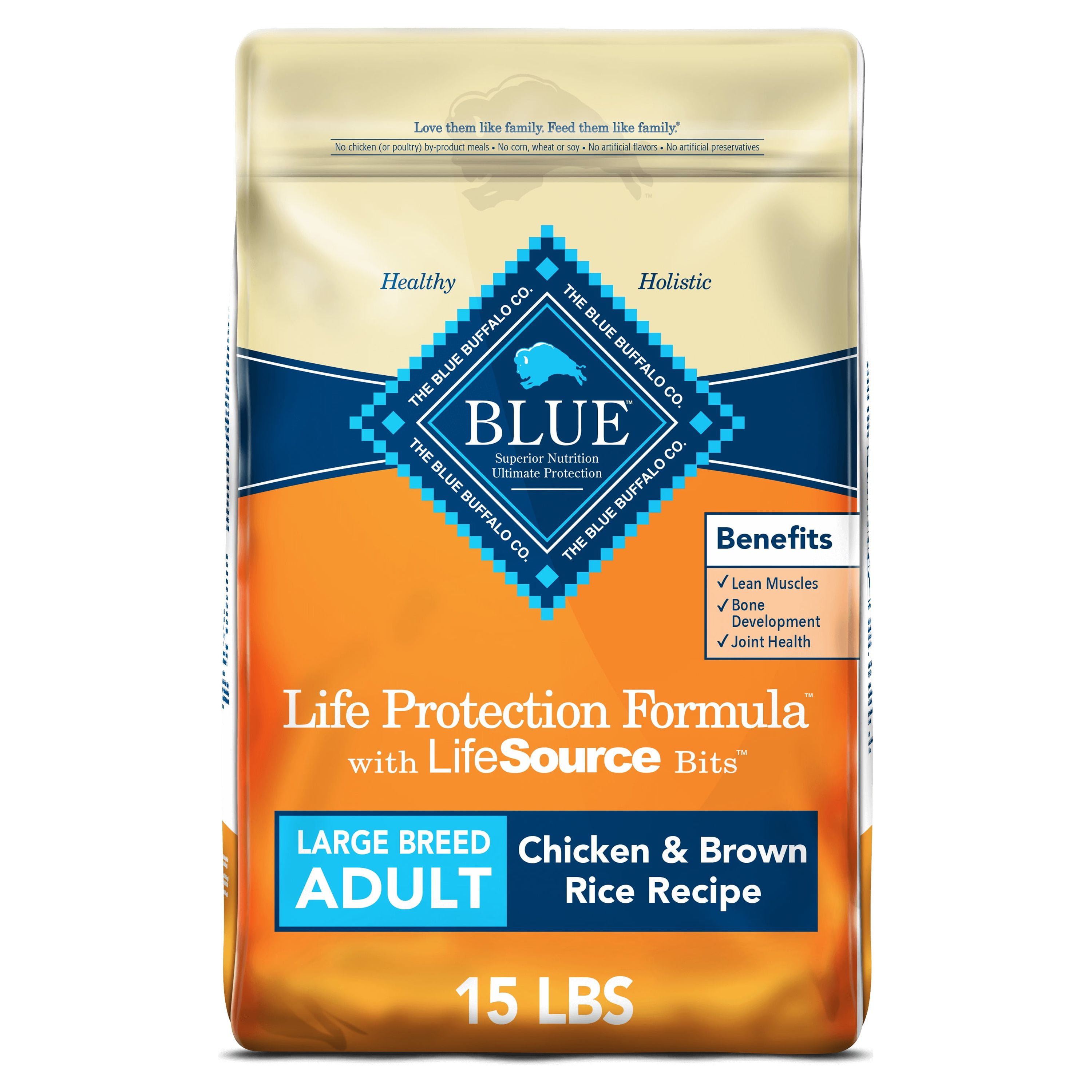 Blue Buffalo Life Protection Formula Large Breed Chicken and Brown Rice Dry  Dog Food for Adult Dogs, Whole Grain, 30 lb. Bag