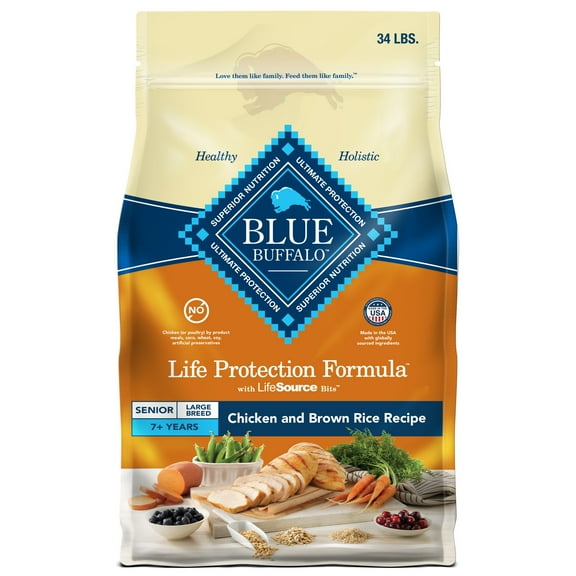Blue Buffalo Life Protection Formula Large Breed Senior Dog Food, Chicken & Rice, 34 lbs.
