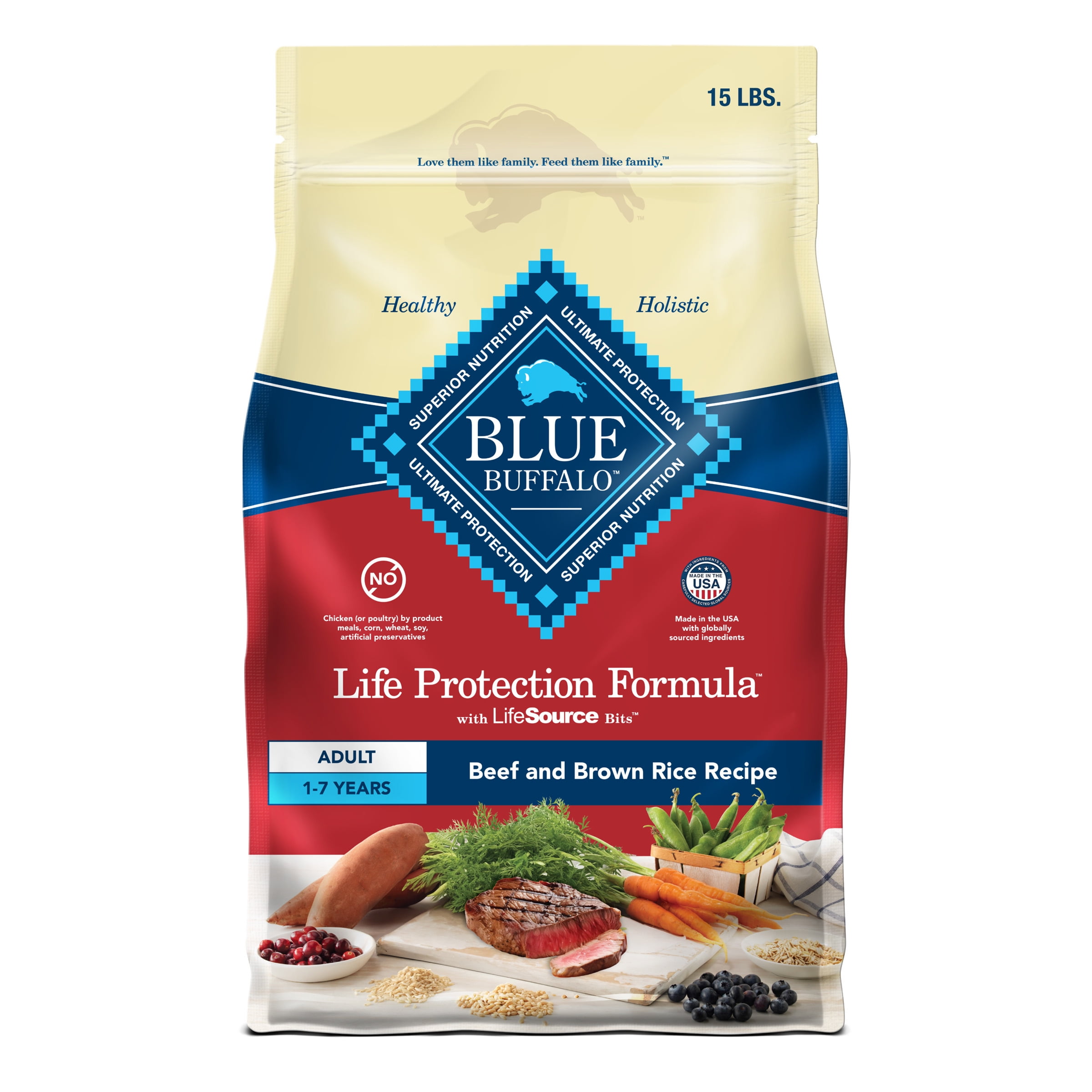 Blue Buffalo Life Protection Formula Natural Dry Dog Food, Beef & Brown Rice, 15-lb. Bag