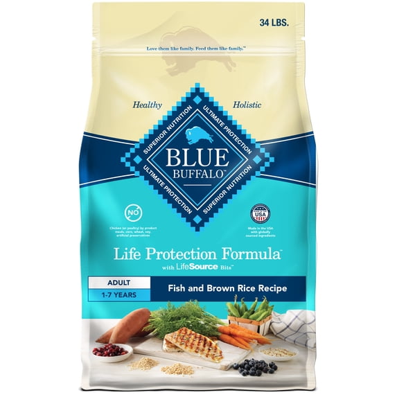 Blue Buffalo Life Protection Formula Natural Dry Dog Food, Fish & Brown Rice, 34-lb. Bag