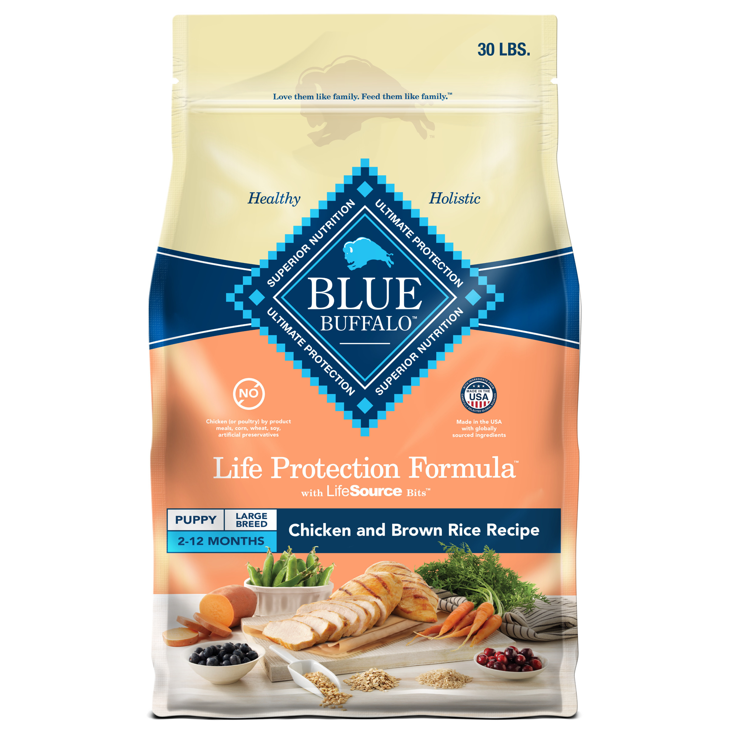 Blue Buffalo Kibble Dog Food Life Protection Formula for Large Breed Puppies Chicken Rice 30 lbs Walmart